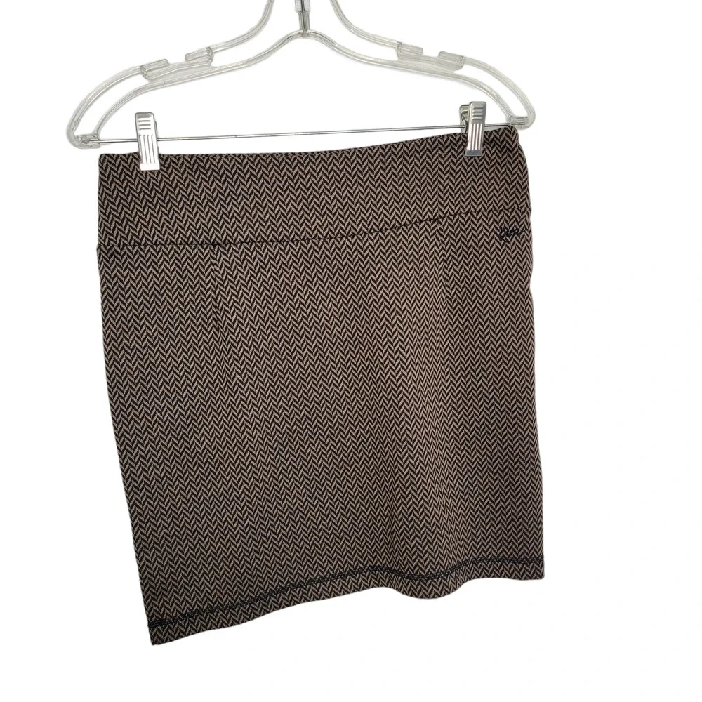 Kavu Knit Mini Skirt Stretch Granola Herringbone Brown Elastic Waist Women Small